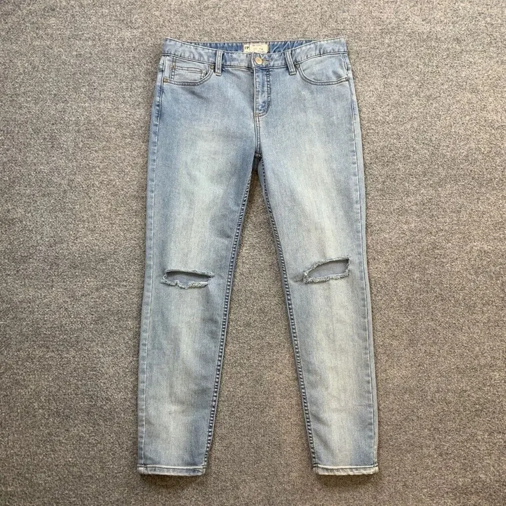 Free People Jeans Womens 29 Light Denim‎ Skinny Ankle Destroyed Busted Knee